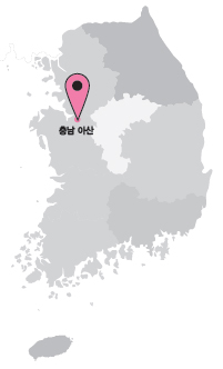 충남 아산을 나타내고 있는 지도