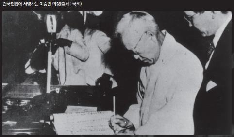 건국헌법에 서명하는 이승만 의장(출처 : 국회)