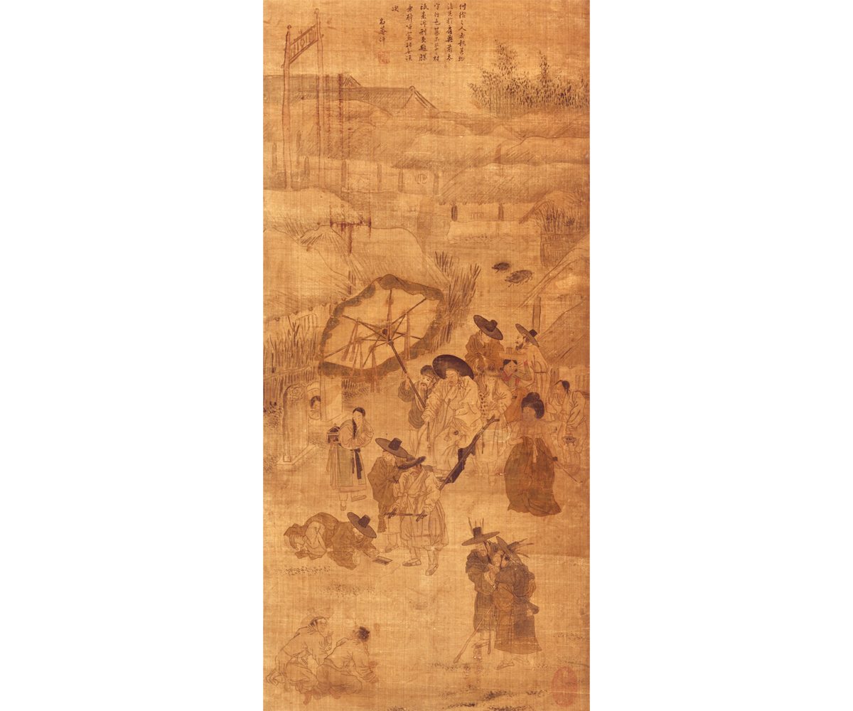 행려풍속도병-거리의 판결_김홍도(국립중앙박물관 소장)